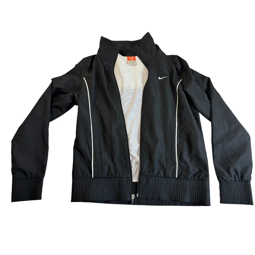 Nike Athletic Dept Jacket Womens Medium Black Mesh Lined Vented Back Front Zip